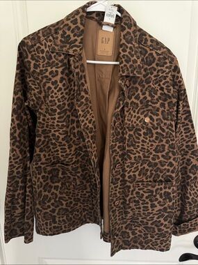 GAP Brown and Black Leopard Print Button-Up Jacket
